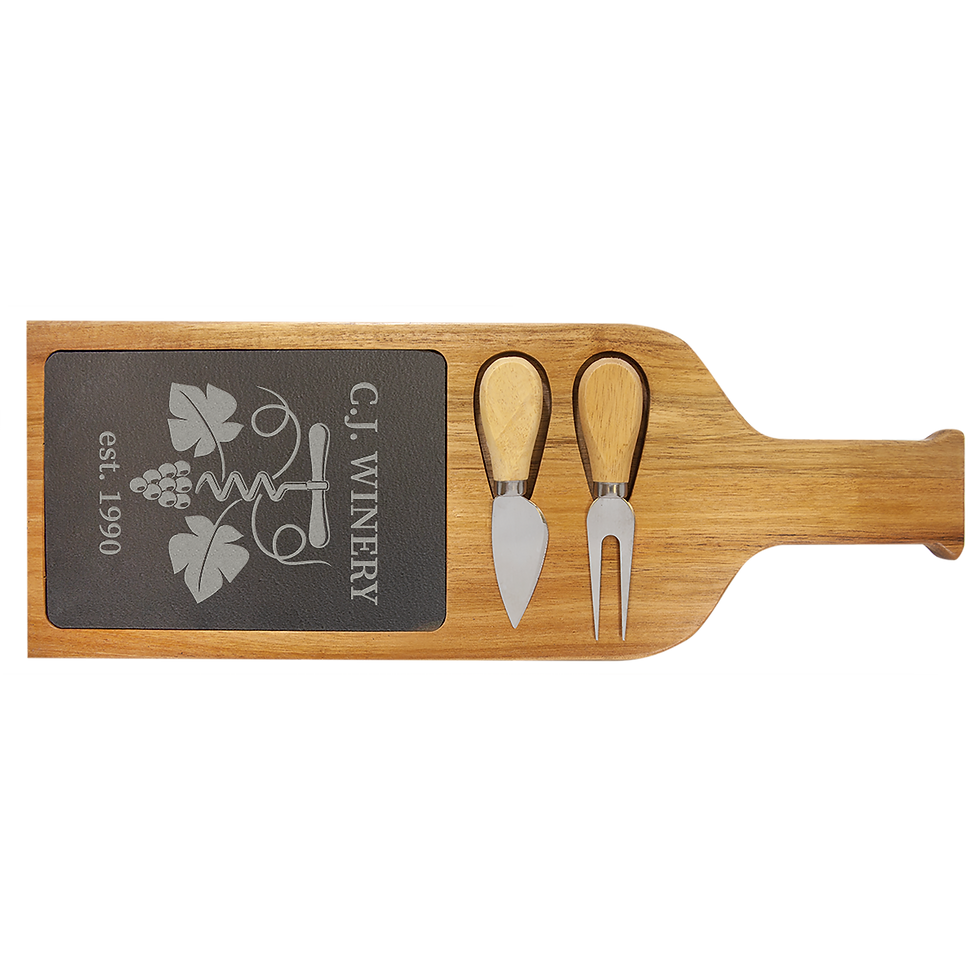Wood & Slate Cheese Board with Tools - engraved sample shown (example engraving)