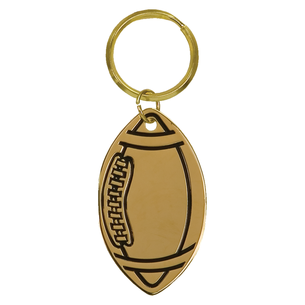 1 1/2" x 2 1/2" Gold Football Brass Keychain - engraved sample shown (example engraving)