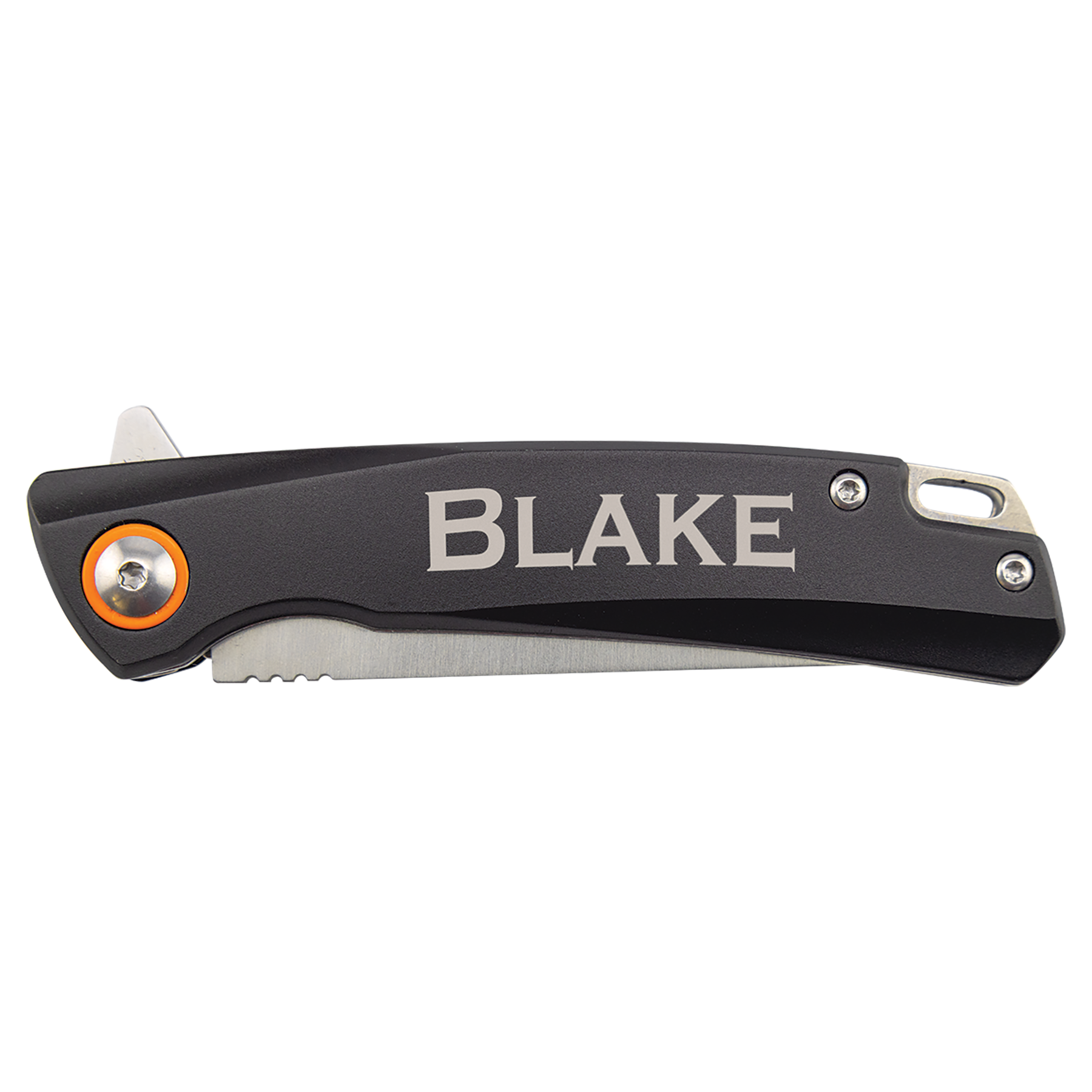 Bison River 4" EDC Pocket Knife with Ball Bearing Opening in Black - engraved sample shown (example engraving)