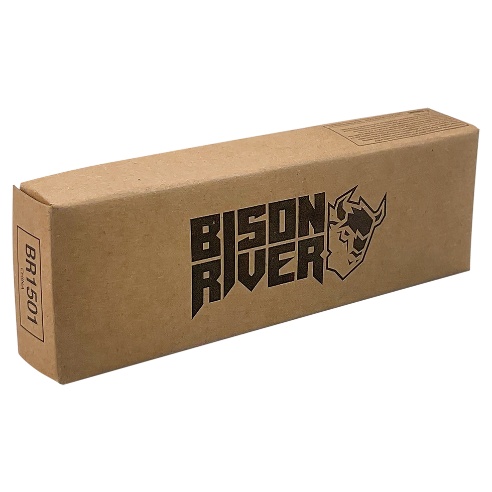 Bison River 4.5" Button Lock Knife in Wood - box view