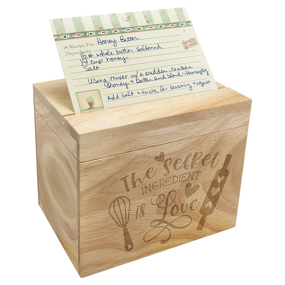 Wood Recipe Card Box - cardtop view