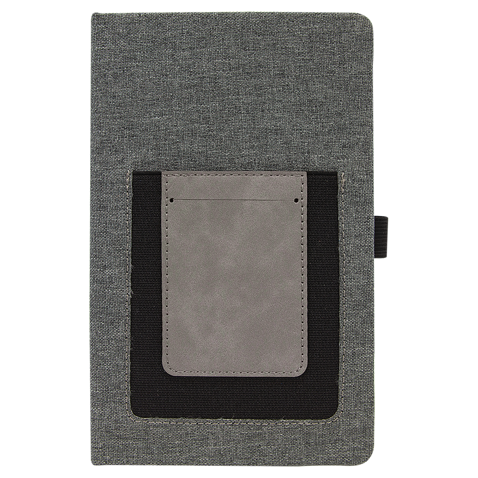 Leatherette Journal with Cell Phone & Card Slot in Gray - blank product, shown without engraving