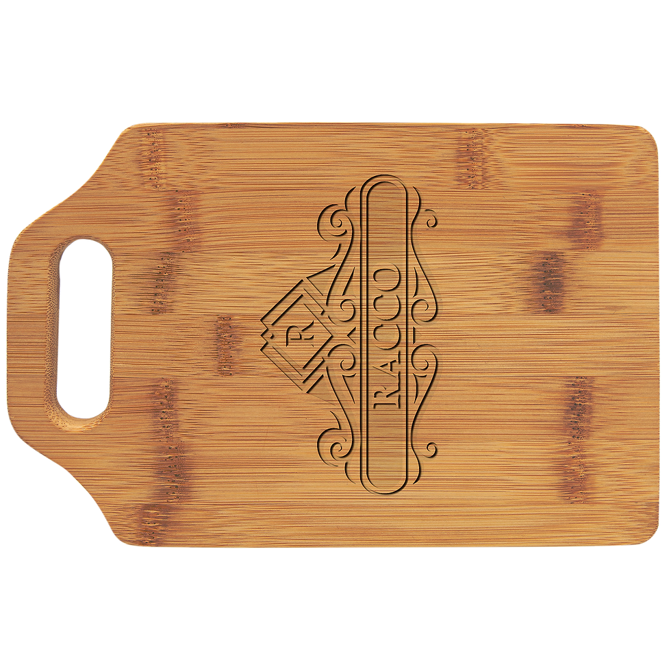 Bamboo Cutting Board with Handle in 9x6" - engraved sample shown (example engraving)