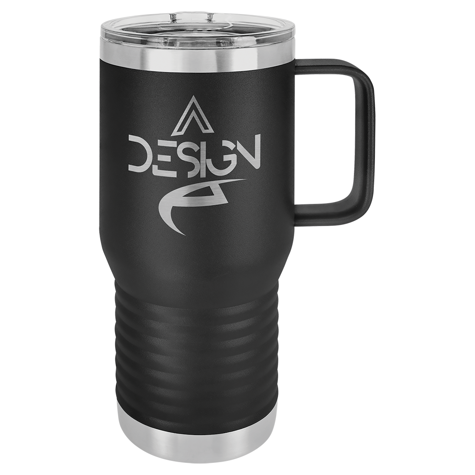Polar Camel 20 oz Travel Mug with Handle & Slider Lid in Black - engraved sample shown (example engraving)