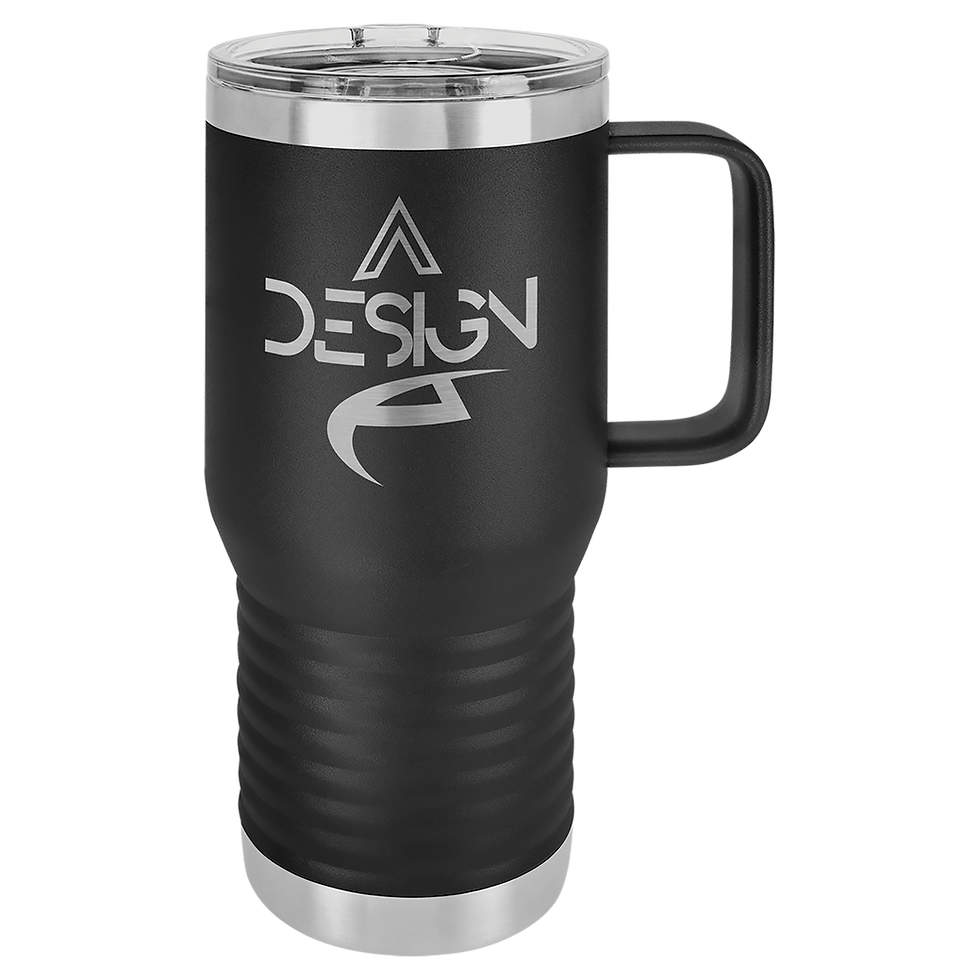 Polar Camel 20 oz Travel Mug with Handle & Slider Lid in Black - engraved sample shown (example engraving)