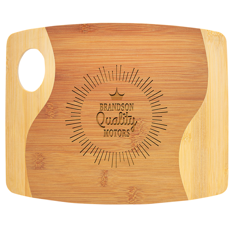 Two-Tone Bamboo Cutting Board with Handle in 11x9" - engraved sample shown (example engraving)