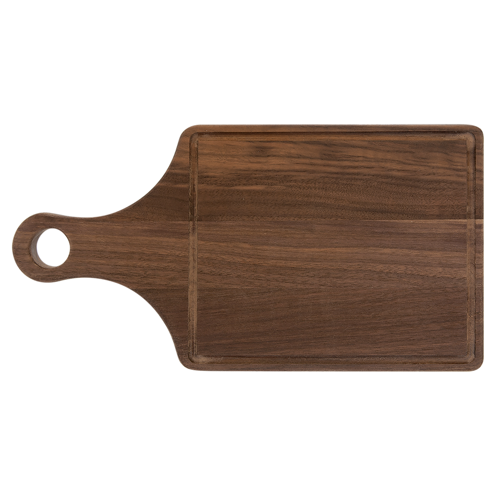 Walnut Paddle Cutting Board with Drip Ring - blank product, shown without engraving
