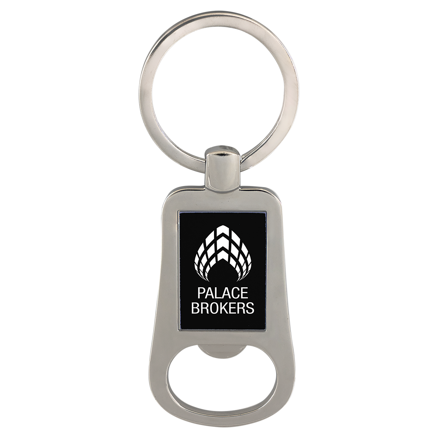 Bottle Opener Keychain in Silver/Black - engraved sample shown (example engraving)