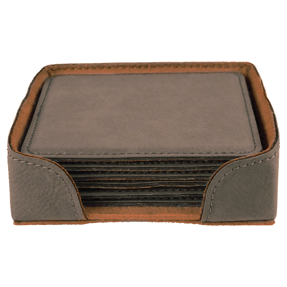 4x4 Square Leatherette Coaster Set in Gray - engraved sample shown (example engraving)