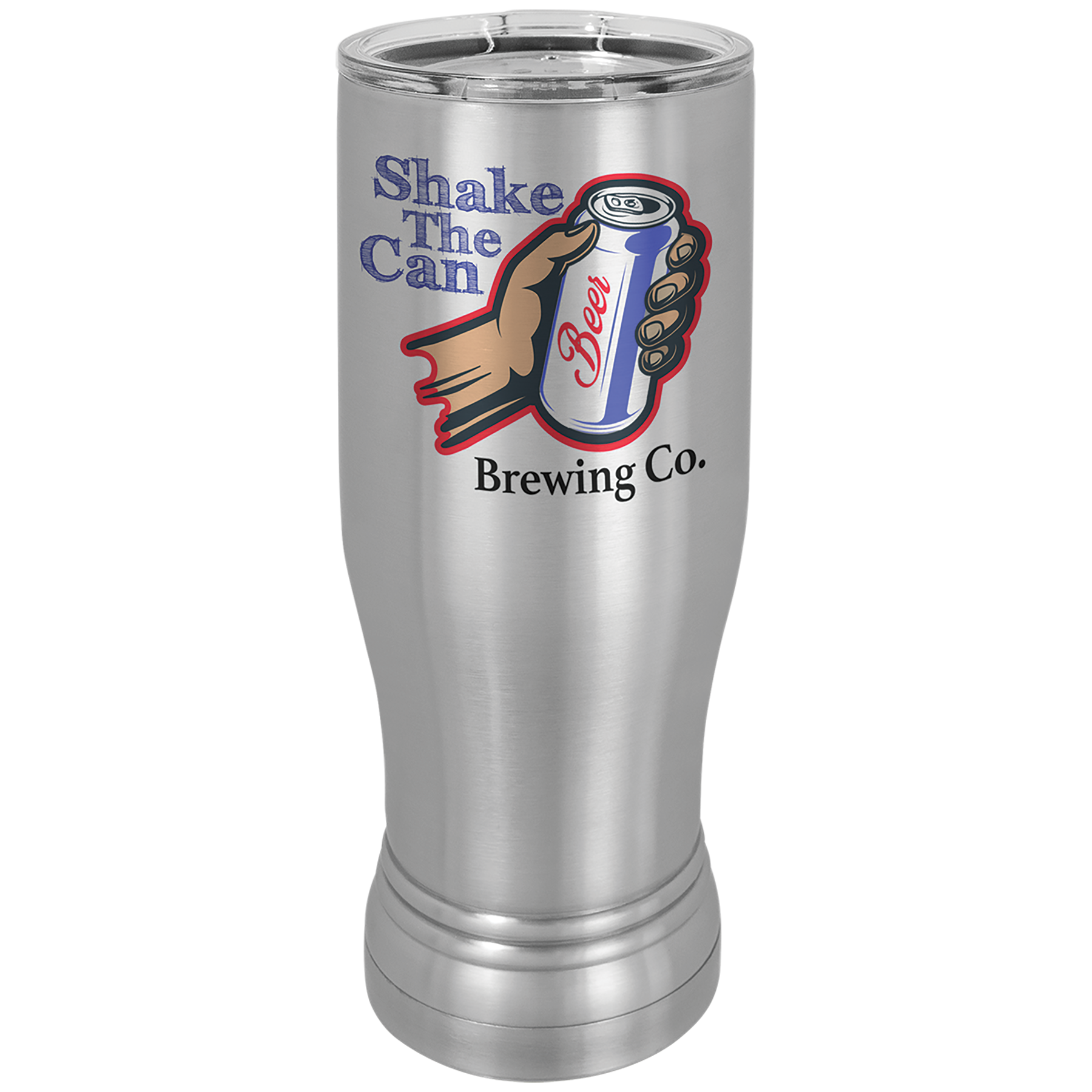 Polar Camel Sublimation 14 oz Pilsner with Clear Lid in Stainless Steel - engraved sample shown (example engraving)