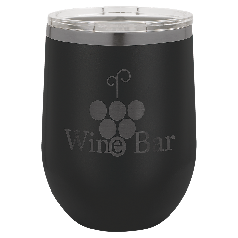 Polar Camel 12 oz Stemless Wine Tumbler - Ghost Black in Black - engraved sample shown (example engraving)