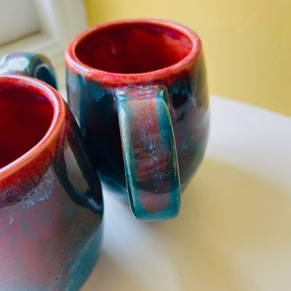 Thumbnail: Turquoise & deep pink stoneware mug