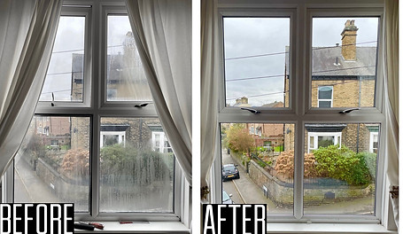double glazed window misted unit before and after repair and replaced by sheffield glazing company picture of double glazed unit into upvc window glass manufactured in sheffield repaired and replaced by local company