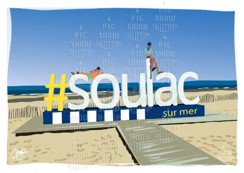 Panneau #SOULAC sur mer sur une plage