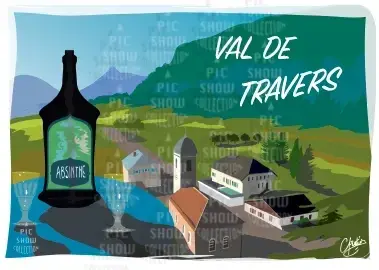 Bouteille et verres d'absinthe, Val de Travers.
