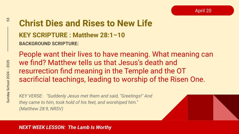 KEY SCRIPTURE : Matthew 28:1–10