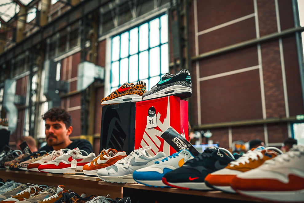 Amsterdam 2023 event of a table stall of sneakers
