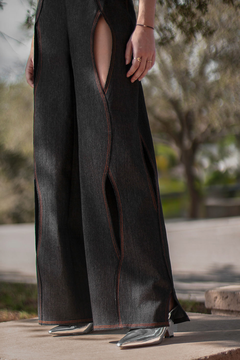 Thumbnail: Denim Undulating Seams Pants