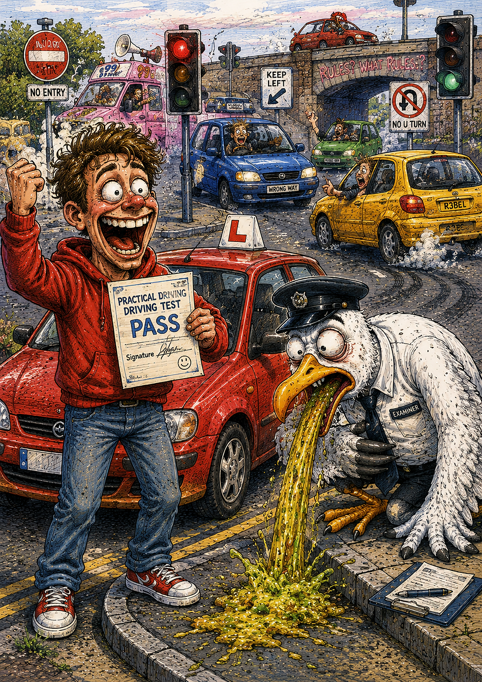 Singing seagulls personalised cards | Passed the driving test card