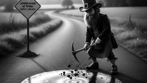 Leprechaun digs up road