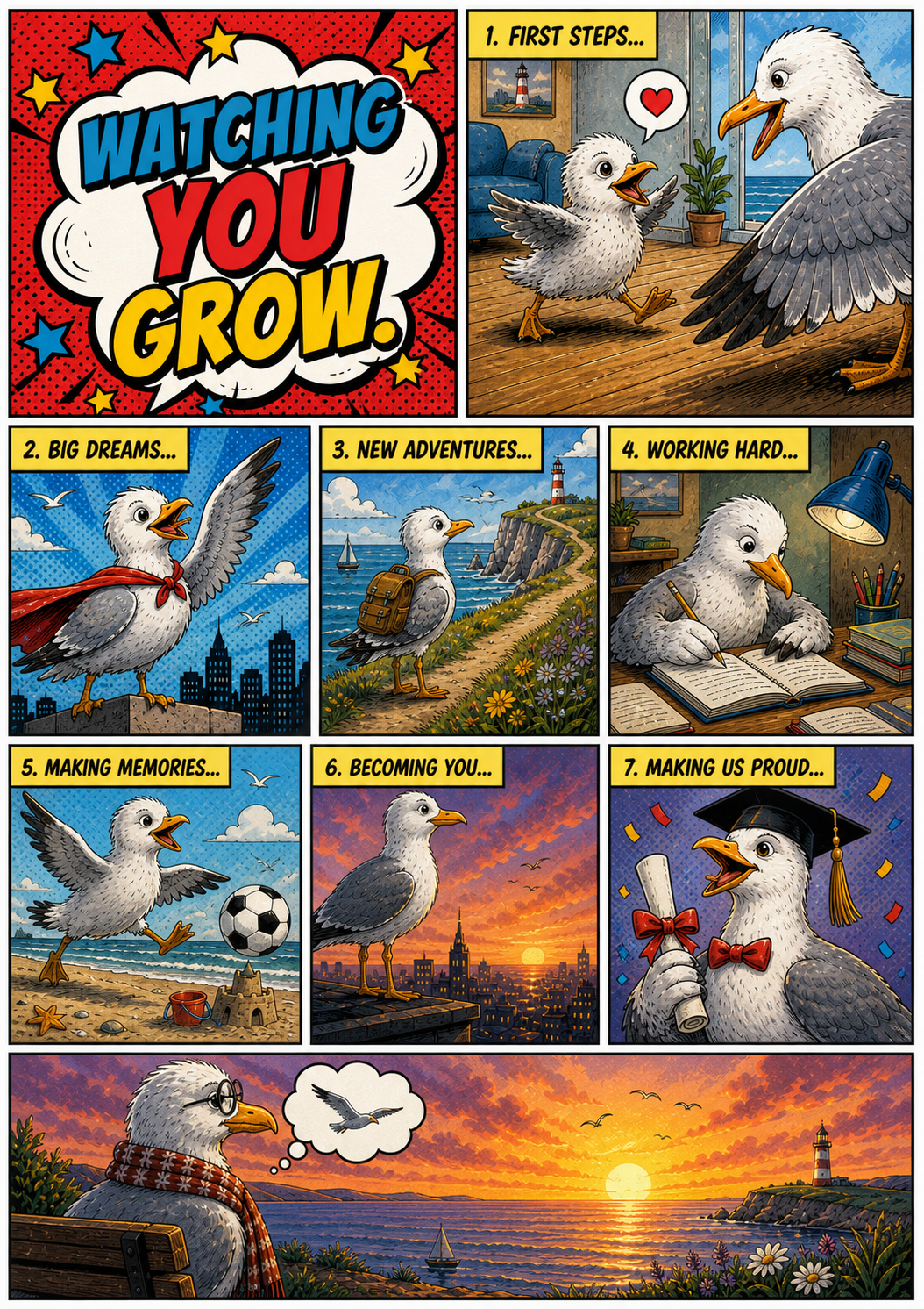 Birthday Card - Watching you grow - Singing Seagulls