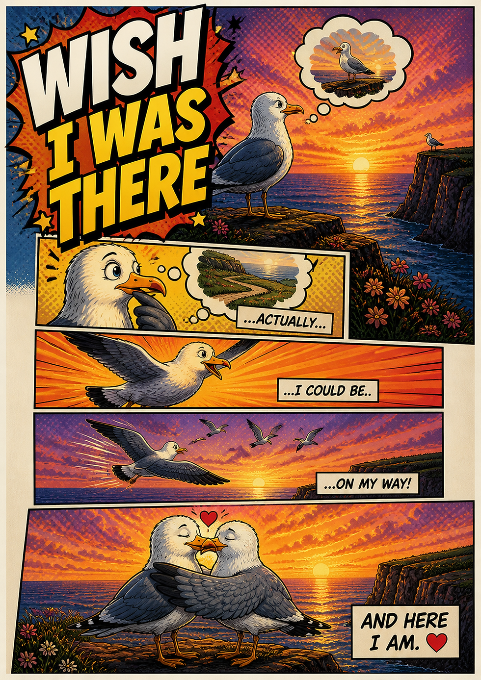 Birthday Card - Wish I Was There - Singing Seagulls
