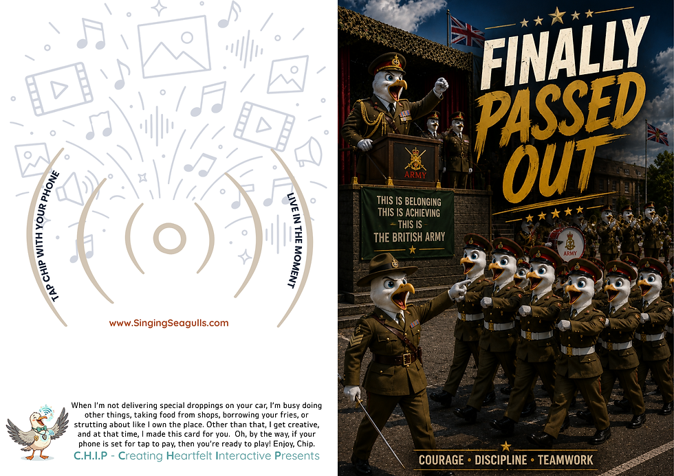 Thumbnail: Funny British Army passing out parade card featuring polished soldiers graduating from military basic training with humorous