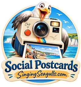 Social Postcards by singing seagulls logo.
