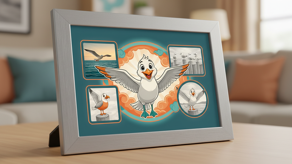 Close-up view of a digital photo frame displaying a personalised slideshow