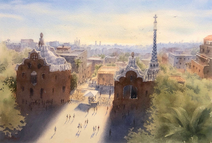 Park Güell, view across city roofs