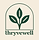 Thryvewell logo with three green leaves in an arched frame and the name in bold serif font below.