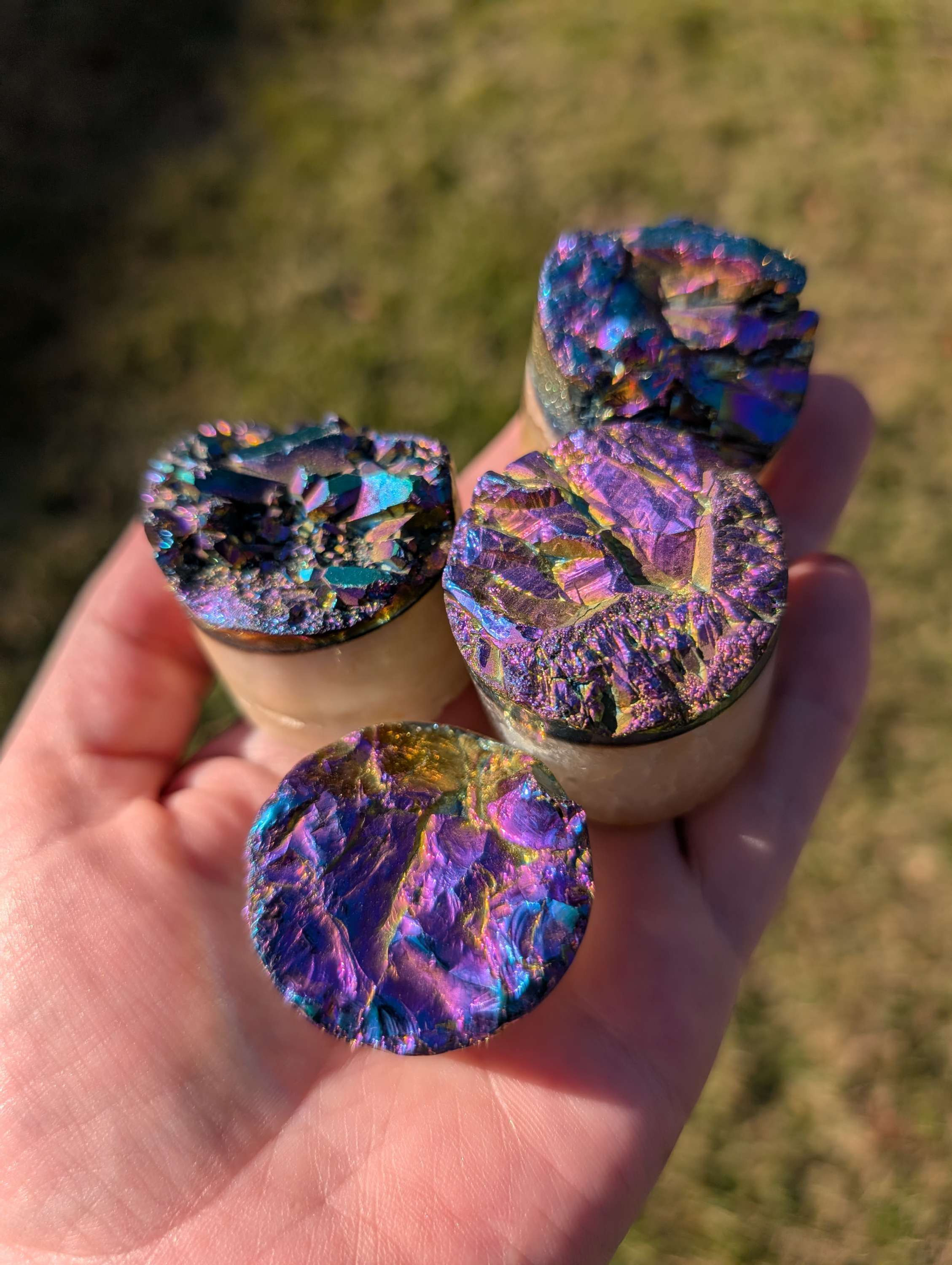 Titanium Aura Quartz mini cylinders