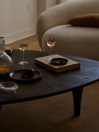 Drinks and snacks on a modern coffee table