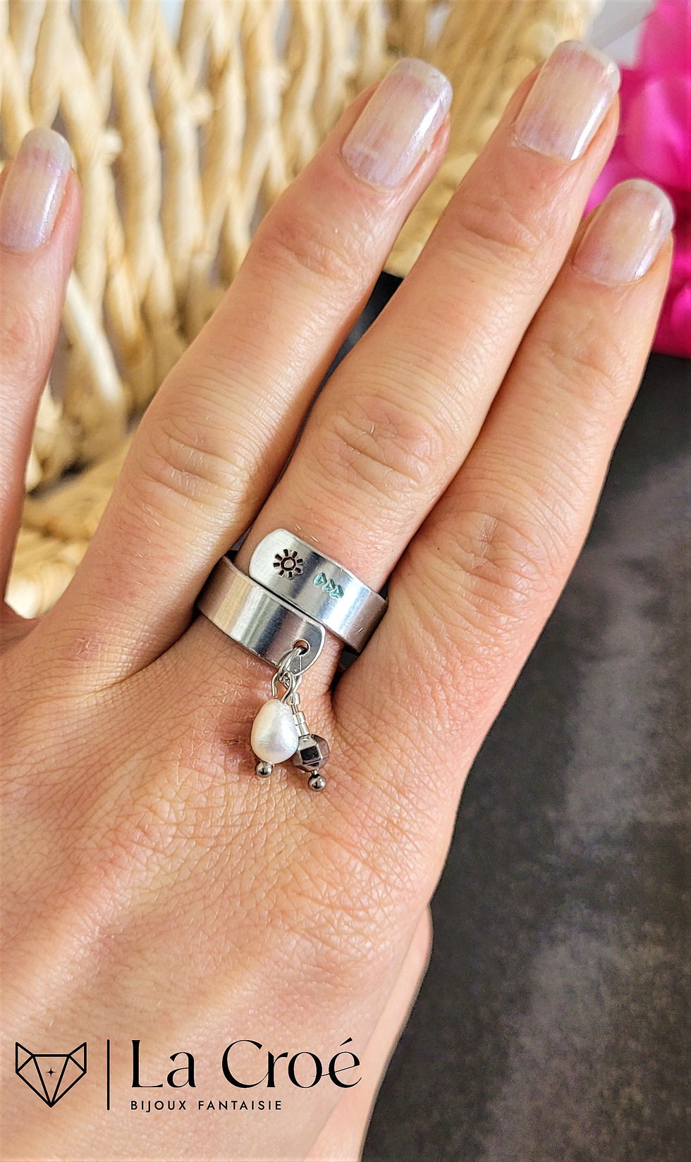 bague en aluminium, réglable avec une perle de culture 5mm