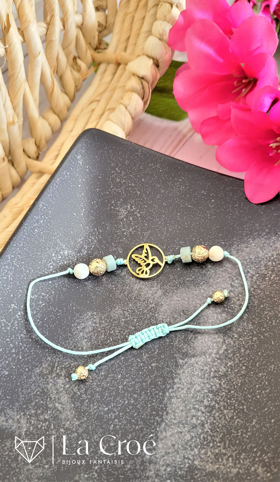 bracelet réglable avec motif colibri en acier inoxydable doré