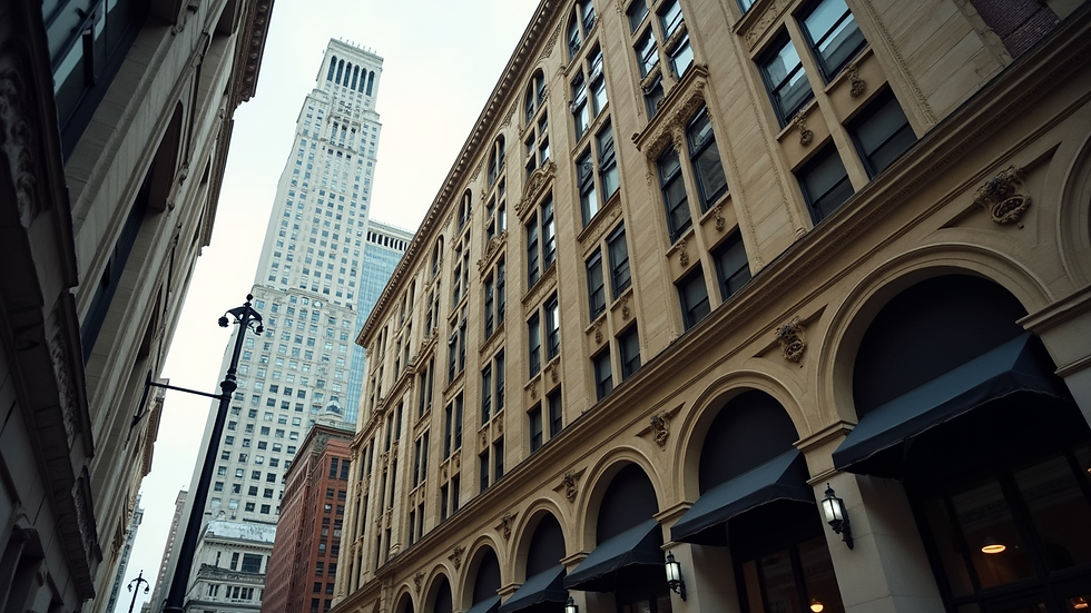 High angle view of historic Chicago building facade