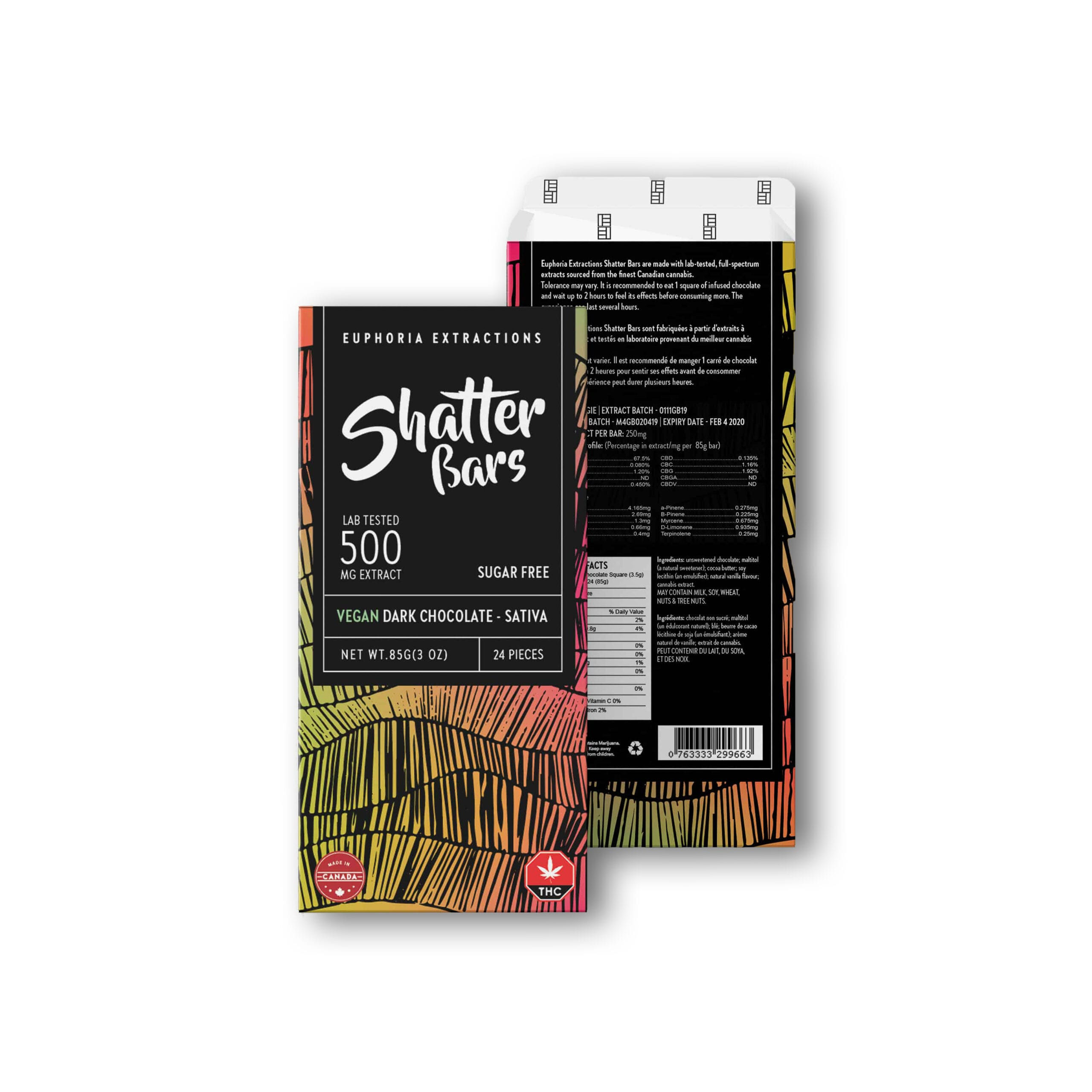 Shatter Bars Vegan Dark Chocolate Sativa 500mg