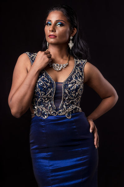 Woman dressed in blue traditional Indian wear