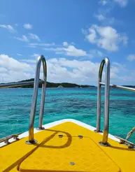 Epic view from the boat's bow Approaching May Rut Trong Island near a prime snorkeling location in the Phu Quoc archipelago