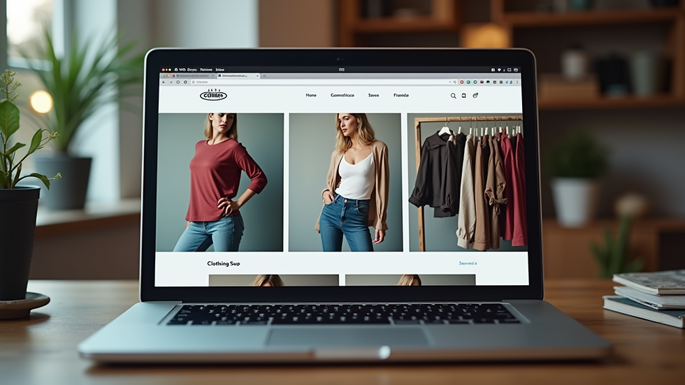 Close-up view of a laptop screen showing an online second-hand clothing store