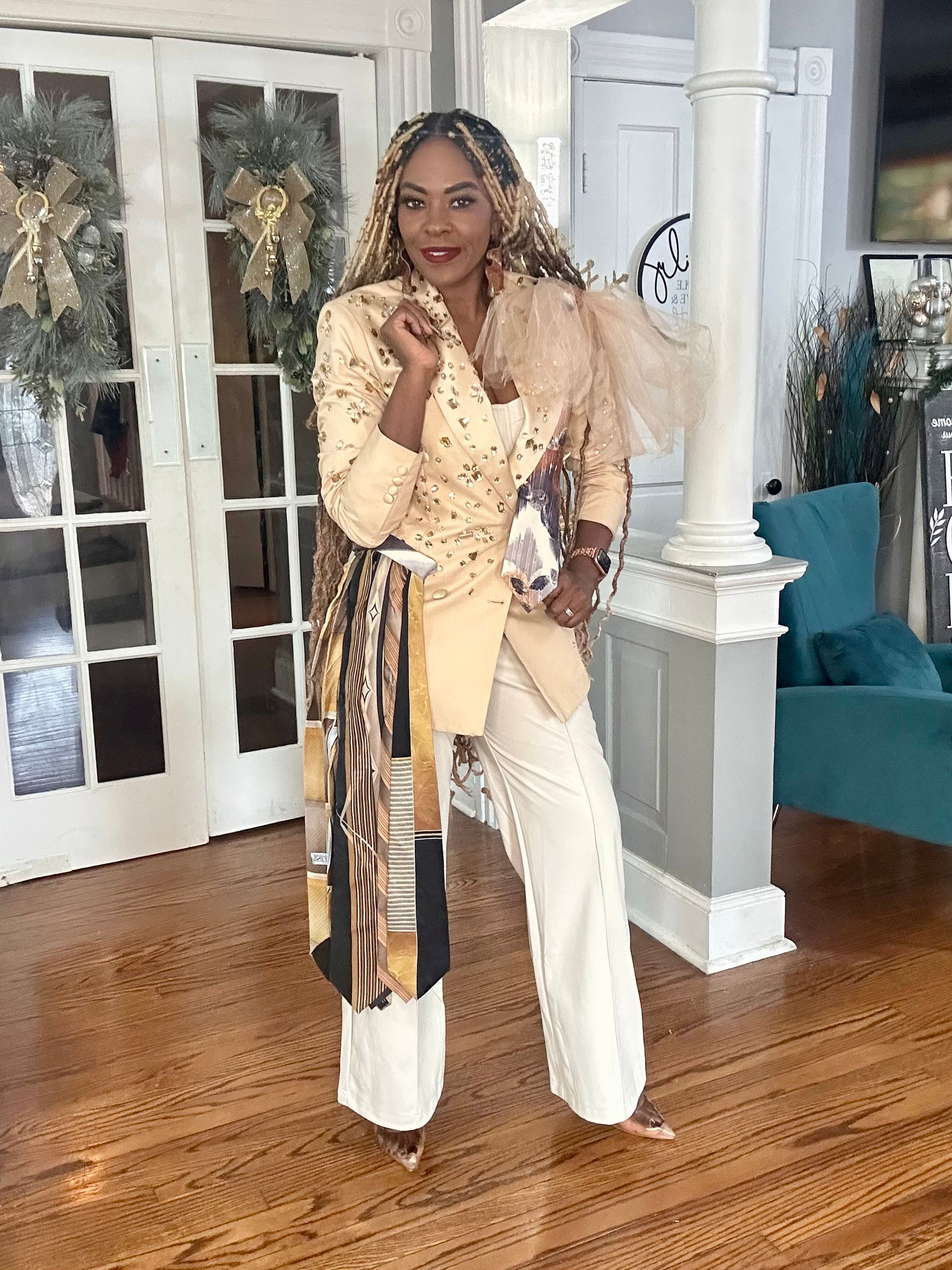 Custom rhinestone Tie Embellished Blazer