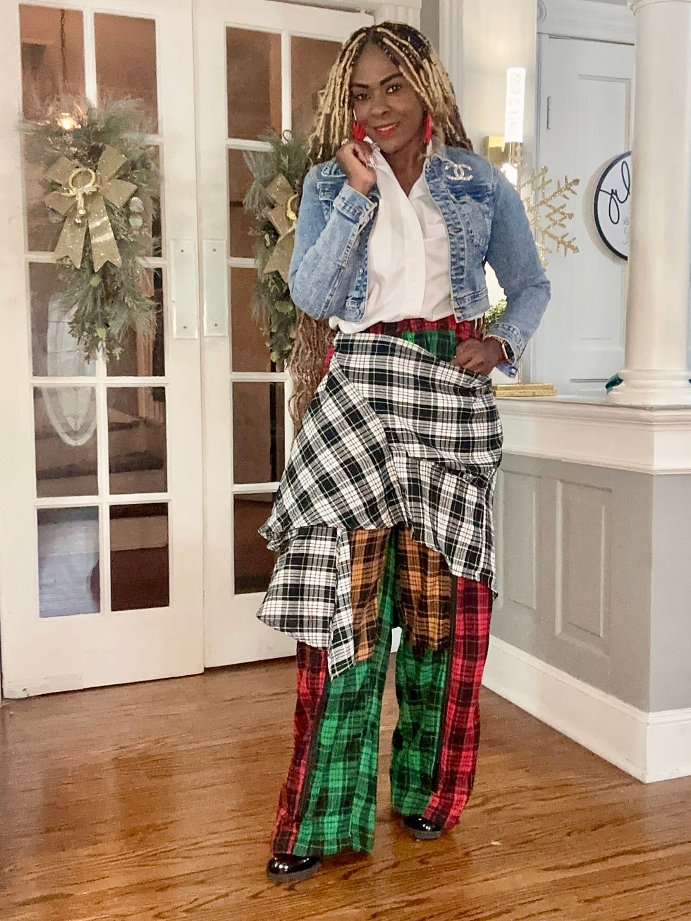 Thumbnail: Plaid Drape Zipper Joggers