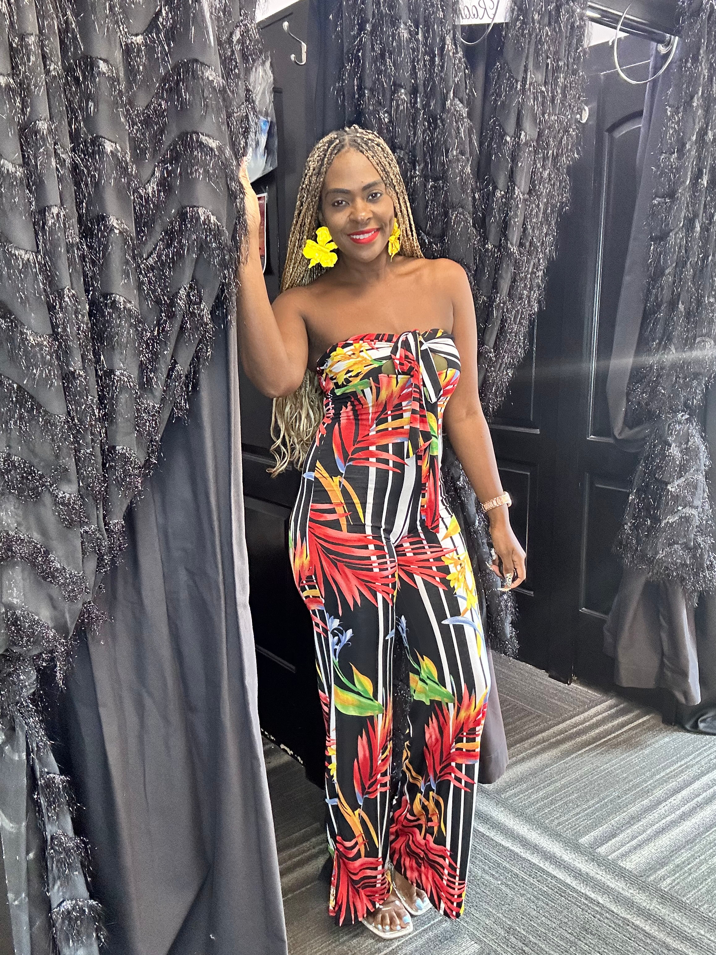 Floral Tie Bust Tube Jumpsuit