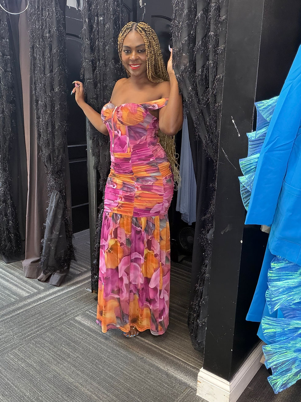 Thumbnail: Floral Ruched Off Shoulder Dress