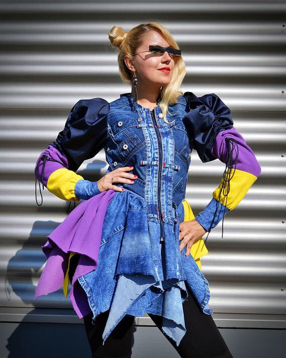 Colorblock Boho hipster denim jacket