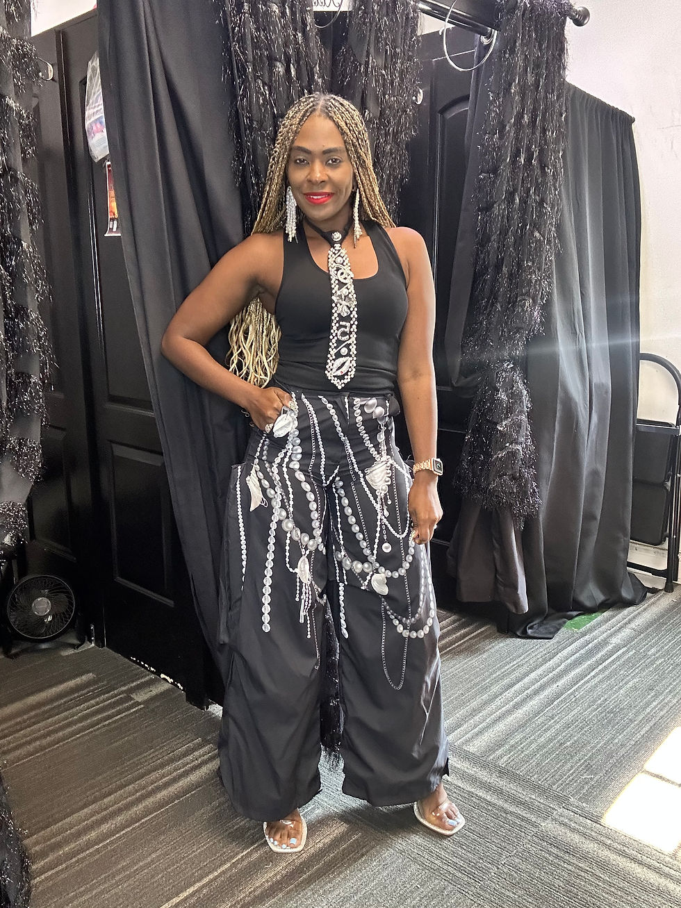 Loose Pearl Chain Printed Wide Leg Pants