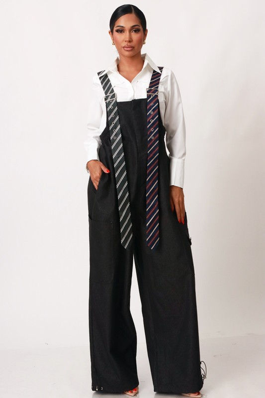 Thumbnail: Stripe Tie Strap Wide Leg Jumpsuit