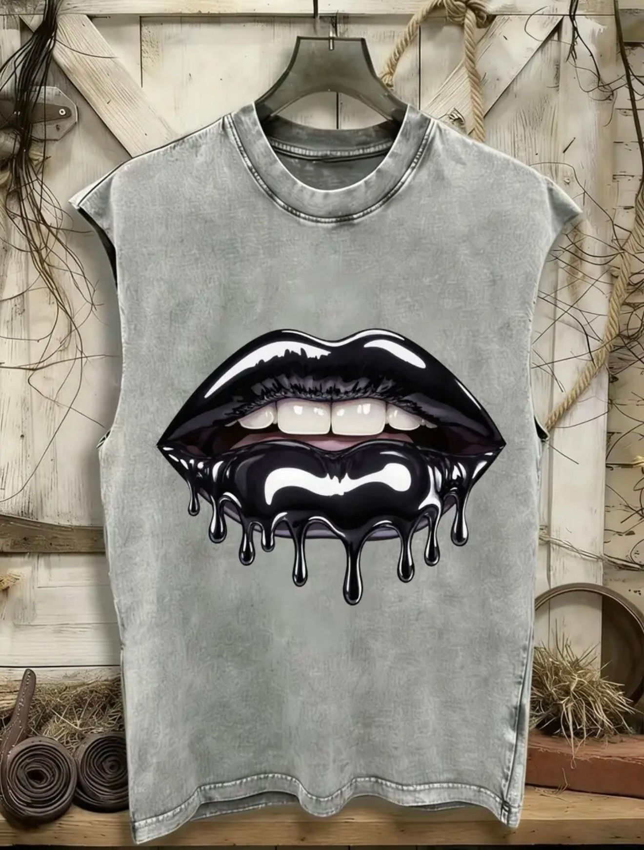 Sleeveless Black Lips Tee