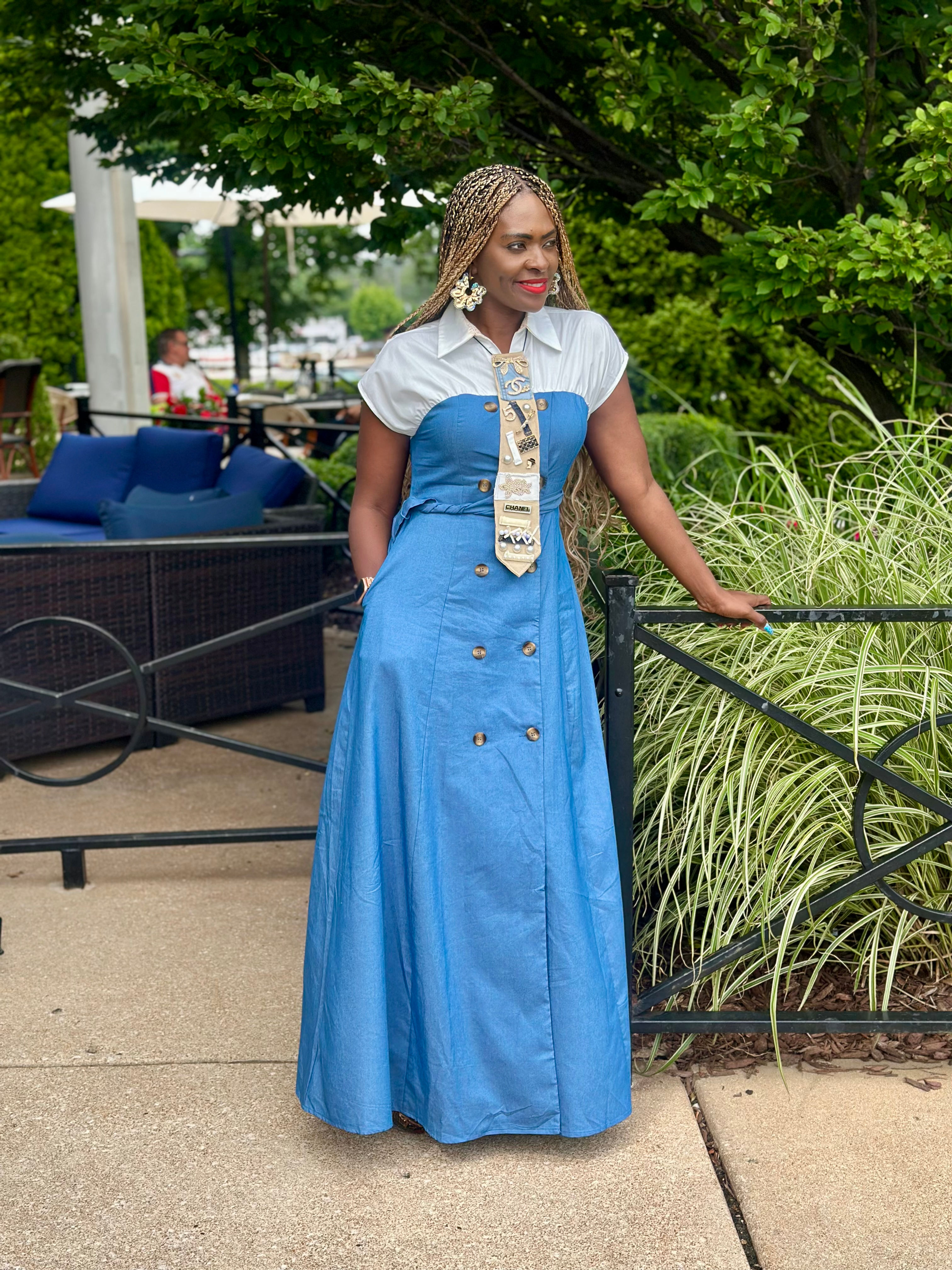 Double Button Woven Maxi Dress