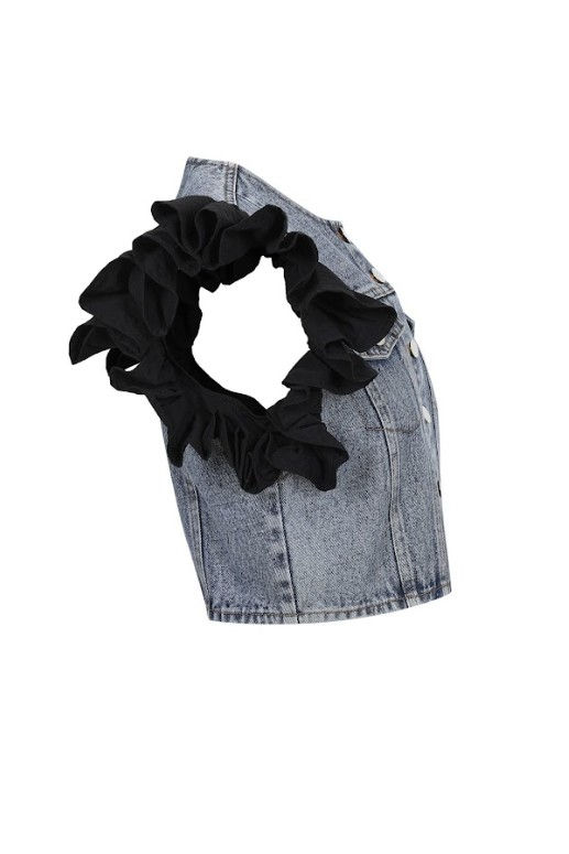Thumbnail: Ruffled Denim Crop Jacket